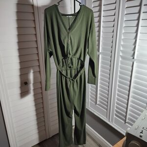 EARTHBOUND Olive Green Button-Up Jumpsuit